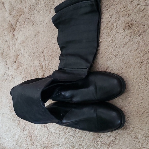 Parallele Paris black leather sock over the knee boots, almond toe, pull on boot - Picture 3 of 8